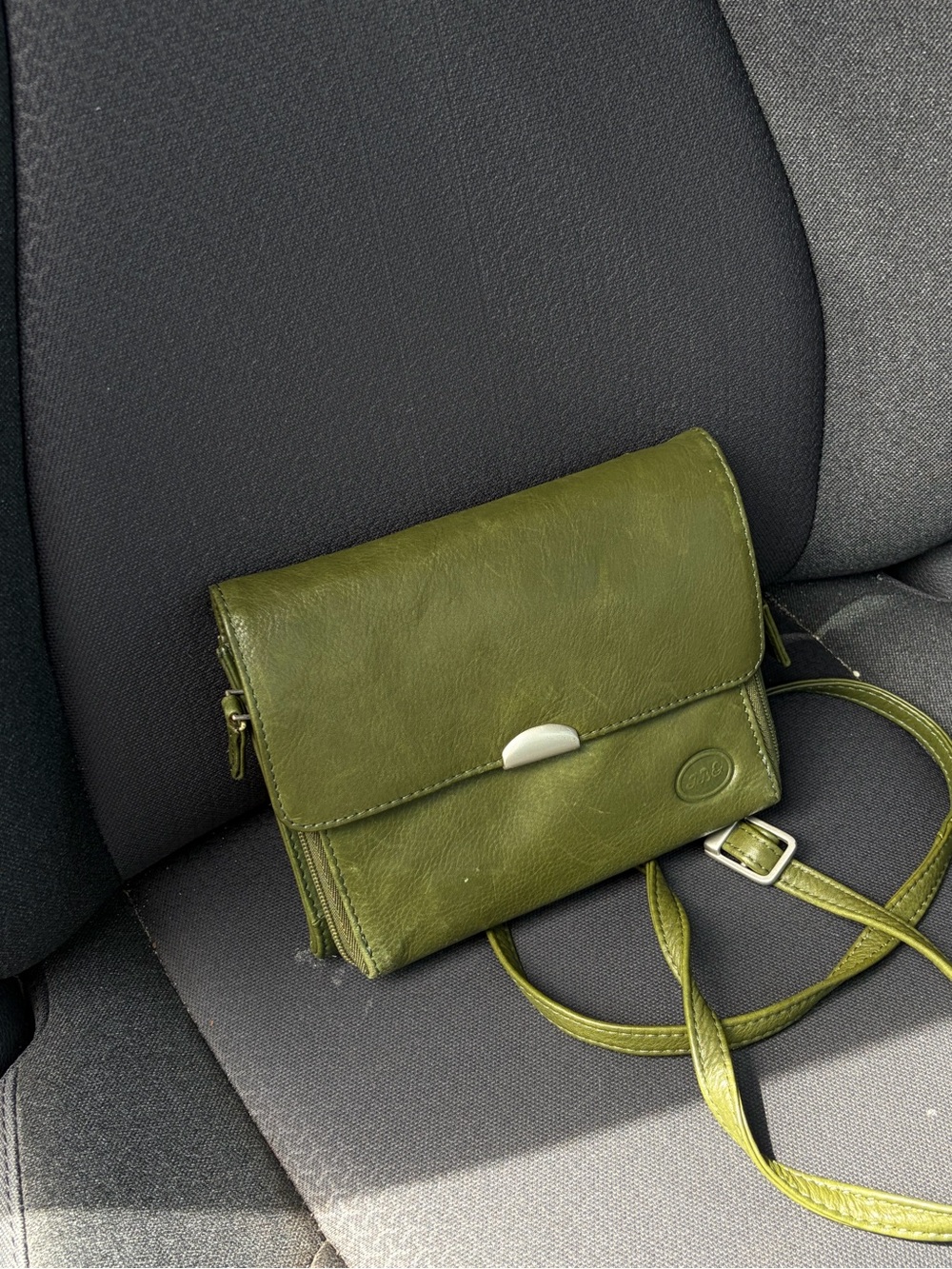Olive Green Genuine Leather Crossbody Bag